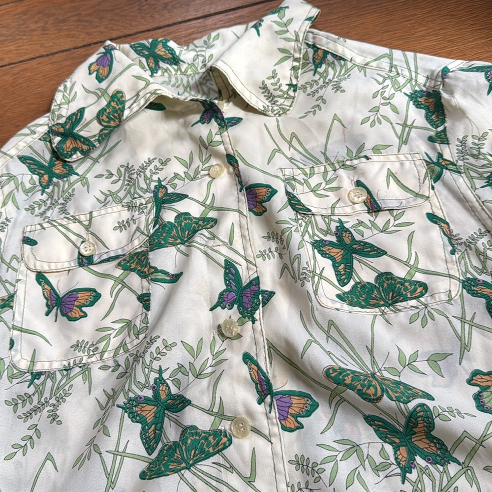Vintage 2 Piece Butterfly Print Skirt Blouse Dress Button Up Size 6 Novelty - Picture 7 of 9